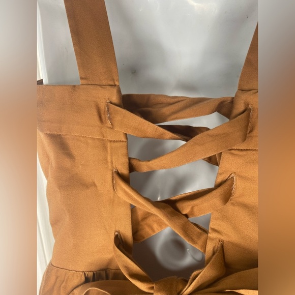 Alice + Olivia Sage Stretch Lace-Up Cotton Blend Sateen Brown Mini Dress - Picture 7 of 9